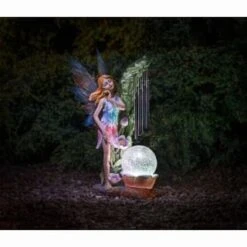 Solar Powered Garden Fairy With Wind Chime -Garden Decoration Shop 331455 garden fairy with solar crackle ball and windchime 2