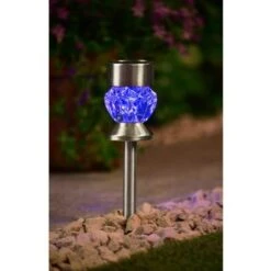 Crystal Top Glass Solar Post Light 4pk -Garden Decoration Shop 341965 4pk crystal top post light blue solar1