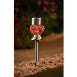 Crystal Top Glass Solar Post Light 4pk -Garden Decoration Shop 341965 4pk crystal top post light red solar1