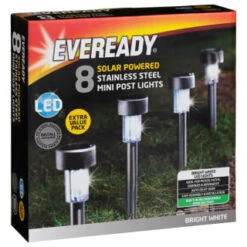 Eveready Mini Solar Lighting Posts 8pk - Colour Changing 6 Eveready Mini Solar Lighting Posts 8pk - Colour Changing -Garden Decoration Shop 366414 8pk eveready soloar powered mini post lights bright white