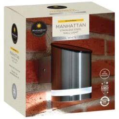 Manhattan Solar Powered Wall Light -Garden Decoration Shop 366488 masoon and jones manhattan solar powered stainless steel wall light cool white led