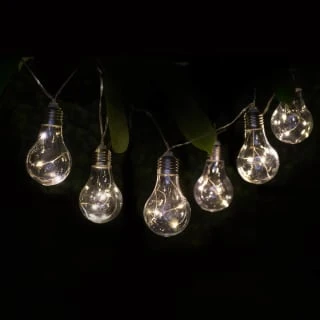 Solar Powered 12 Clear Light Bulb String LED Lights - Warm White 1 Solar Powered 12 Clear Light Bulb String LED Lights - Warm White