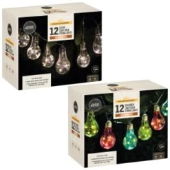 Solar Powered 12 Coloured Light Bulb String LED Lights - Warm White -Garden Decoration Shop 379260 379261 12 solar powered light bulb string lights group 1