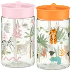B&M Little Safari Kids Cup With Straw Lid - Orange -Garden Decoration Shop 381253 381254 kids print cup lid and straw group1 1