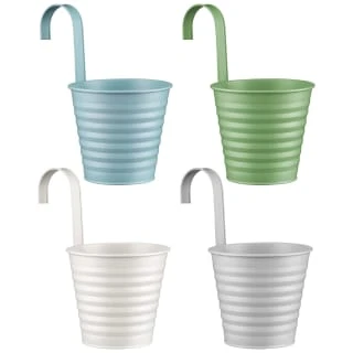 B&M Ribbed Matt Tin Hooked Pot Planter - Grey 2 B&M Ribbed Matt Tin Hooked Pot Planter - Grey - Image 2