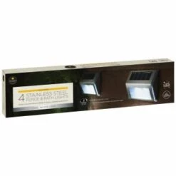 Solar Powered Stainless Steel Fence Lights 4pk -Garden Decoration Shop 382952 4pk mason and jones stainless steel fence and path lights 2