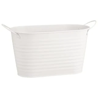 B&M Ribbed Matt Tin Trough With Handles - Cream 1 B&M Ribbed Matt Tin Trough With Handles - Cream