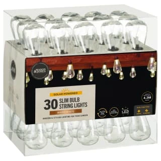 Solar Powered Slim Bulb String Lights 30pk - Warm White 2 Solar Powered Slim Bulb String Lights 30pk - Warm White - Image 2