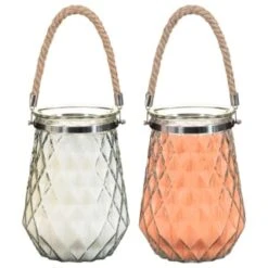 B&M Large Faceted Glass Candle With Rope Handle - Cream -Garden Decoration Shop 392940 superbloom large faceted glass candle with rope handle group 2