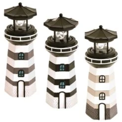 B&M Lighthouse Ornament With Rotating Solar Light - Grey -Garden Decoration Shop 393263 lighthouse ornament with rotating solar light group
