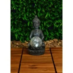 B&M Assorted Sitting Solar Buddha Garden Ornament -Garden Decoration Shop 393441 sitting buddha garden ornament with solar crackle ball 2