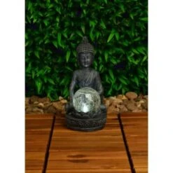 B&M Assorted Sitting Solar Buddha Garden Ornament -Garden Decoration Shop 393441 sitting buddha garden ornament with solar crackle ball