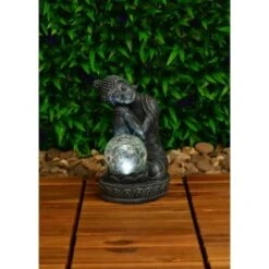 B&M Assorted Sitting Solar Buddha Garden Ornament -Garden Decoration Shop 393441 sitting buddha garden ornament with solar crackle ball 3