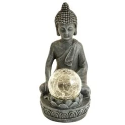 B&M Assorted Sitting Solar Buddha Garden Ornament -Garden Decoration Shop 393441 sitting buddha garden ornament with solar crackle ball 5