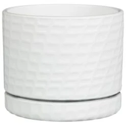 B&M White Ceramic Planter With Base Plate