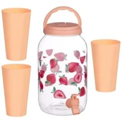 B&M Drinks Dispenser - Strawberries -Garden Decoration Shop 394274 fruit print dispenser strawberry